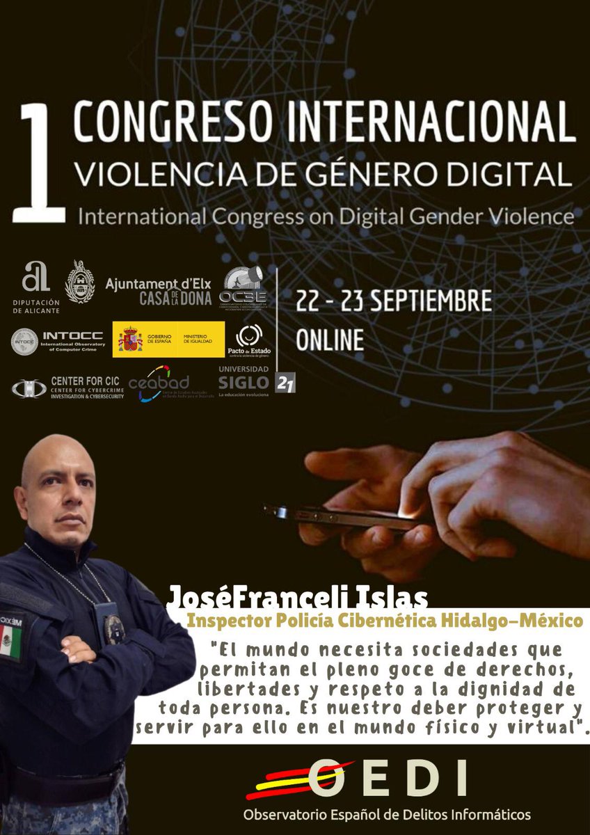 SSP_Hidalgo's tweet photo. 🚨 ¡En unos momentos inicia nuestra participación! No te pierdas nuestra participación en 1er. Congreso Internacional Violencia de Género Digital organizado por @intocc desde España.
Transmisión en vivo 👉🏽: https://t.co/ceYxES576Y
#CibernéticaHgo
#CIVGD https://t.co/J88P2PGI3h