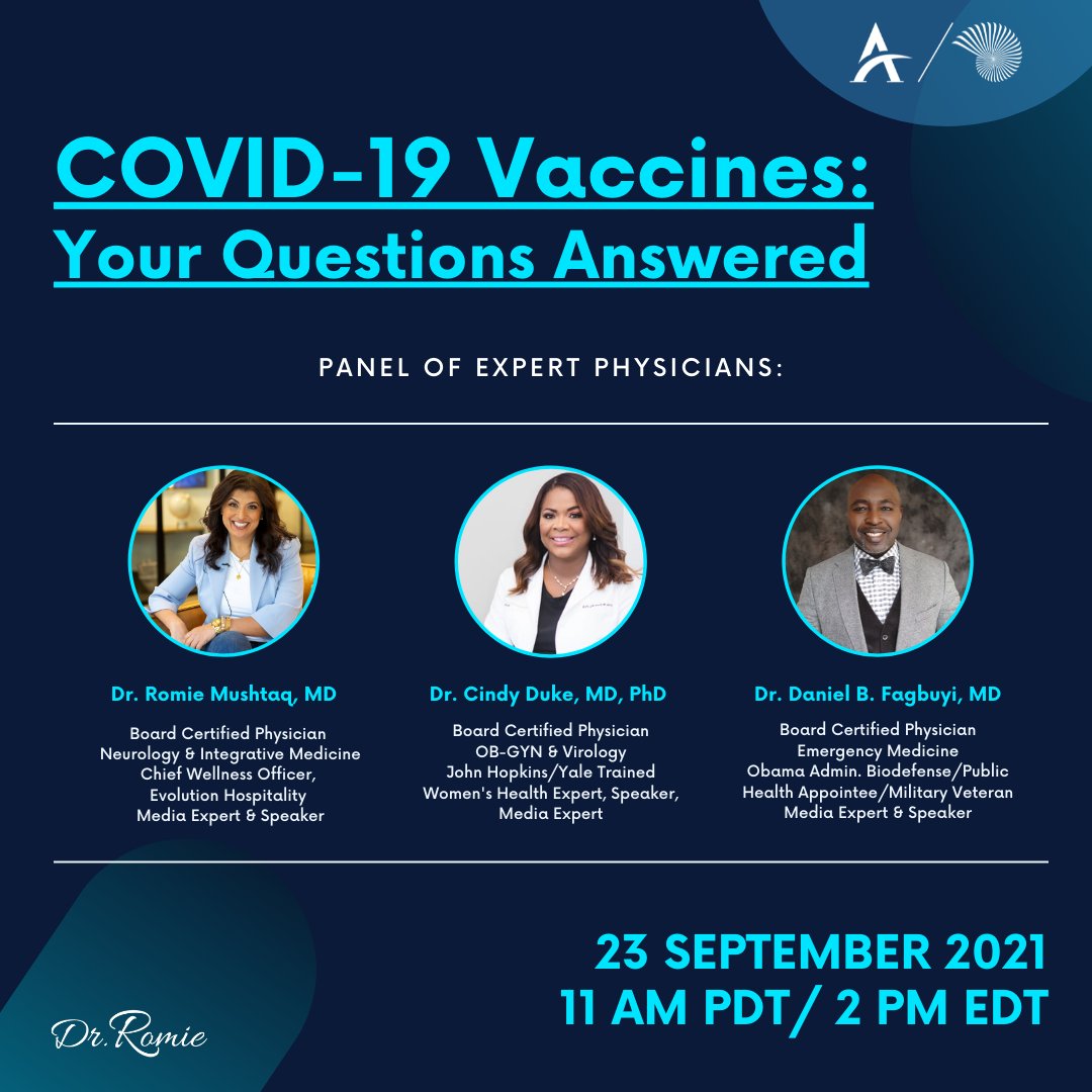 DrRomie's tweet photo. Compassionate, candid, & science-based- how we have crucial conversations on #vaccines. Today hosting a workplace wellness discussion on #Covid19Vaccines for #EvolutionHospitality & @AimHosp associates with @DrCindyMDuke @docdanmd https://t.co/8iBYlM7cqV