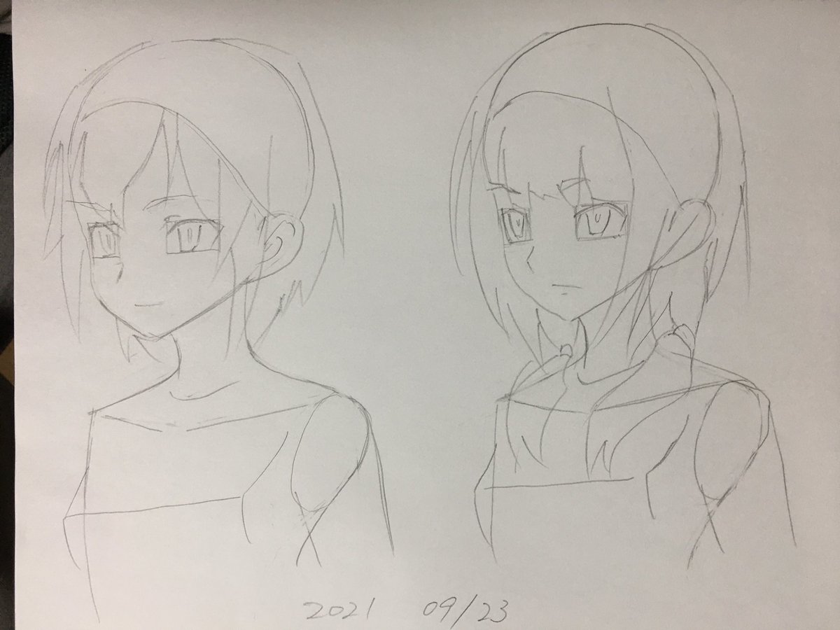斜めは一旦終わり。振り返ると正面、横、斜めと練習していく過程でオリキャラも沢山生まれたな(o'ω'o) 