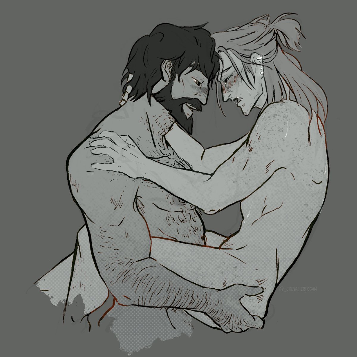 Starting commissions with some lovely Hawke and Anders for @ruumiinlaulaja 👀 Thank you for trusting me with this intimate scene. #nsfw #da2