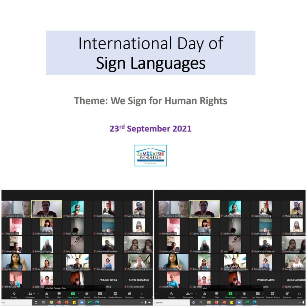 samaaveshi's tweet photo. #SIGN_LANGUAGE IS FOR EVERYONE -- WEBINAR!

@samaaveshi is glad to have connected with 65+ participants from across 8 states of India, as part of today's #webinar on the occasion of 'Int'l Day of Sign Languages 2021'. #ISDL2021

Please support our work: https://t.co/pTtYCHXppt https://t.co/6JJ8DSkTnc