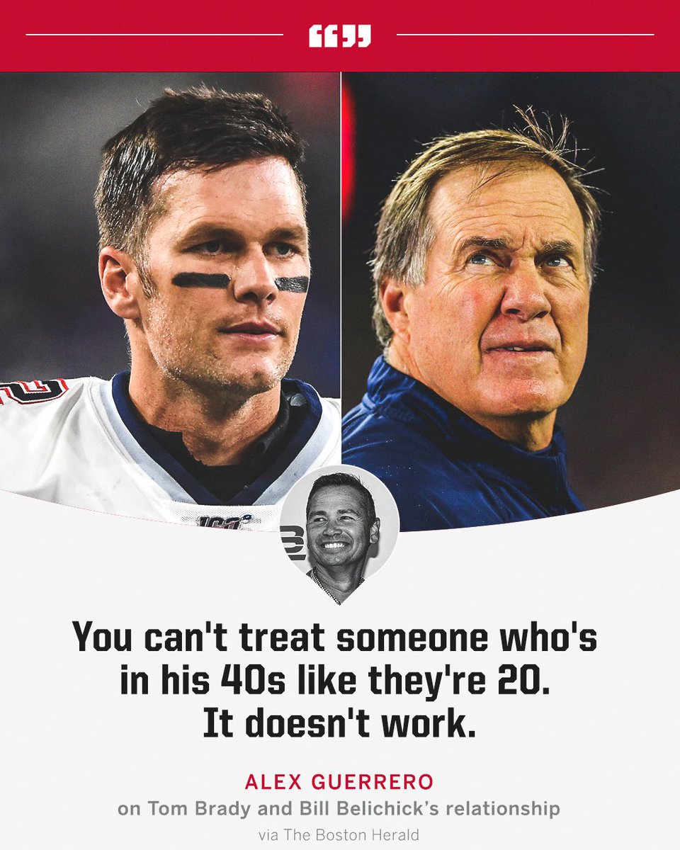 SportsCenter's tweet photo. Tom Brady's personal trainer, Alex Guerrero, said Patriots coach Bill Belichick "never evolved" in how he treated the QB over 20 seasons. https://t.co/xCaAenUHmA