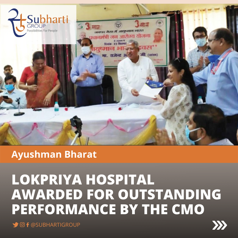 subhartigroup's tweet photo. Lokpriya Hospital has been awarded for its Outstanding Performance under the Ayushman Bharat initiative by the CMO. 
Dr Paramjeet Rawat (CMO), Mr Amit Aggarwal (Incharge #AyushmanBharat, #Lokpriya) &amp; Mr Rishabh Aggarwal (Marketing manager) were present to receive the award https://t.co/KNXGMavfrX