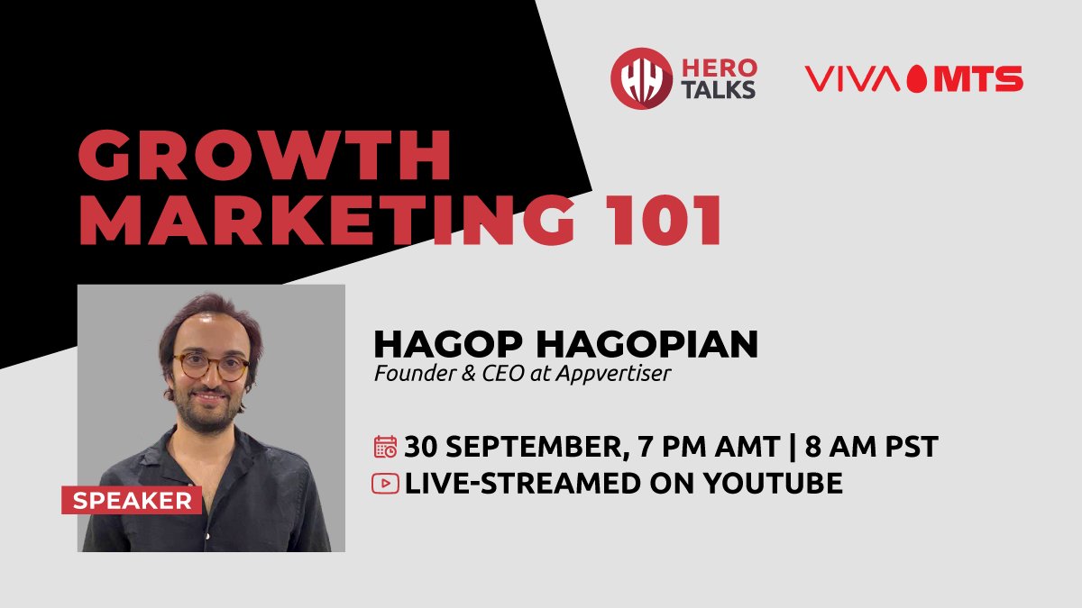 HeroHouseio's tweet photo. Mark your calendars on September 30, 7 PM AMT | 8 AM PST to join the Hero Talk with @Hagopig17 of @Appvertiser_io and learn the key principles of user acquisition, organic growth, and much more.
Register now 👉https://t.co/5RqeNsHOMe
#HeroHouse #HeroTalk #GrowthMarketing https://t.co/lhSnH5hayx