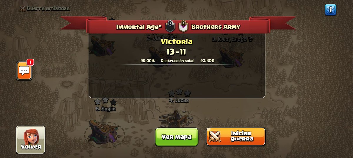 Guerra en <a href="/EYG_FamilyCoC/">EYG - Evolve Your Game</a> 
Gg <a href="/BrothersArmyCOC/">Brothers Army COC</a>  🤗
Suerte en las próximas guerras 🤙