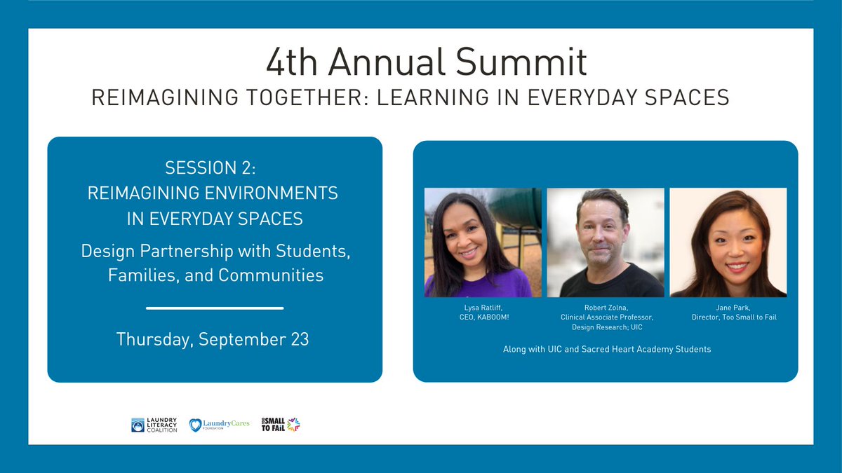 2SmallToFail's tweet image. Our next panel features a design partnership with students, families, and communities with @LysaRatliff, Jane Park, Robert Zolna, UIC, and Sacred Heart Academy Students! 

Tune in on Facebook or us02web.zoom.us/j/85868018346