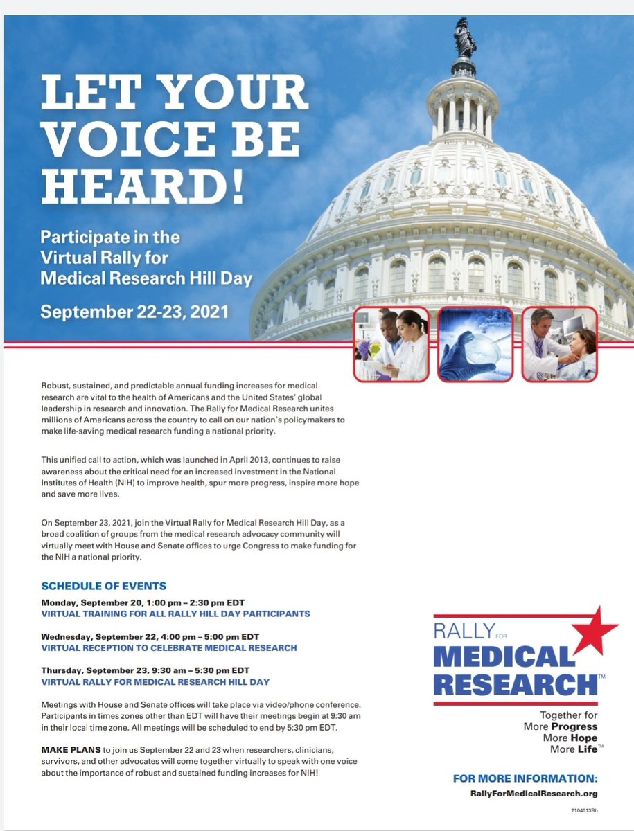 RGin110's tweet photo. "The Rally for Medical Research was formed to raise awareness for an increased investment in the NIH."
Rallying today for bladder cancer research. Harnessing the patient bladder microbiome and immune cells to improve treatment outcomes.  
Join us #RallyMedRes #RallyForNIH https://t.co/4QYzaYtGi8