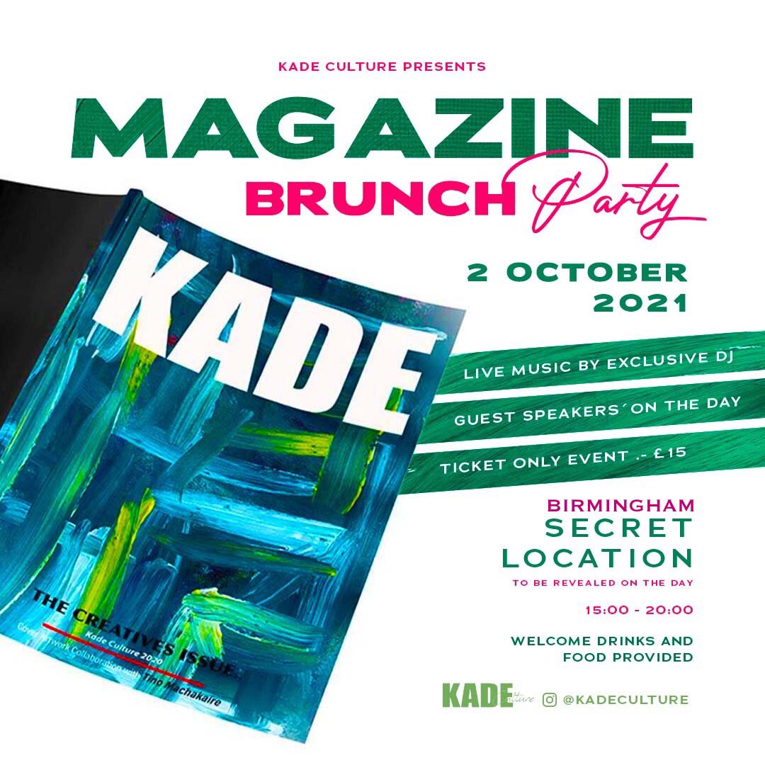 effusemagazine's tweet photo. @KadeCulture Magazine Brunch Party - Limited tickets available to buy online. 🥳

Tickets >>> https://t.co/RNeKuwV22M 
 
Location: Birmingham 
Tickets: £15 

Arrival drinks and Free Food, plus giveaways on the day. #KadeCultureBrunch https://t.co/xLo010V0dg