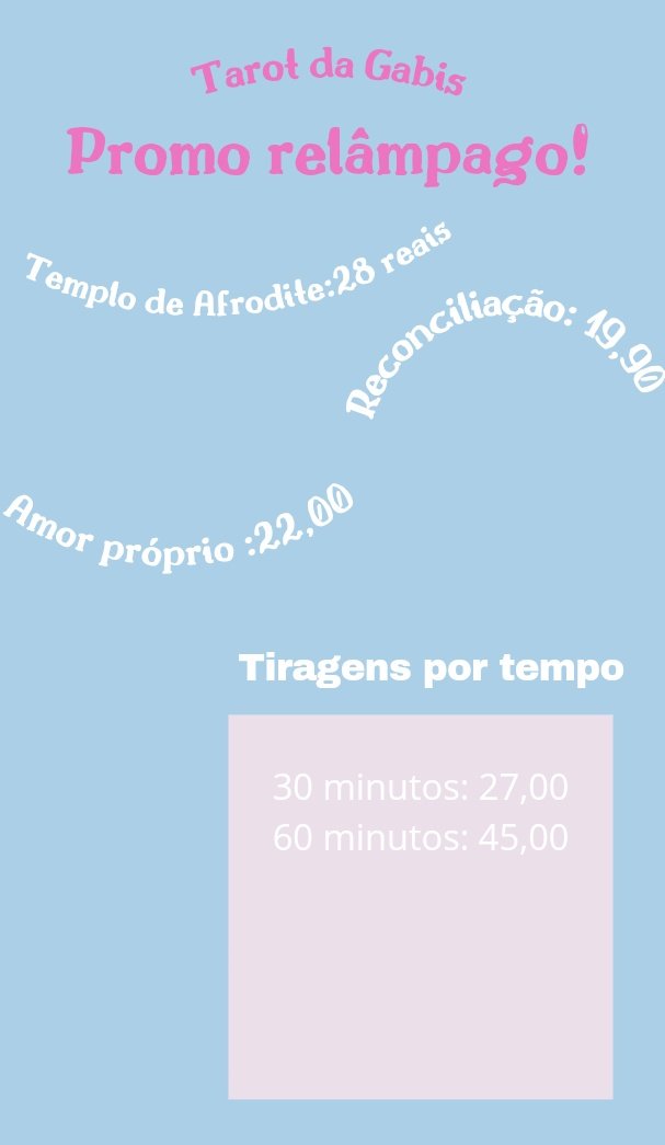 TarotGabis's tweet image. Corramm! Promoção chegou.

Agende seu horário , e seja atendido no mesmo dia.

Chamar no whatsapp : wa.me/qr/GS5JXSY3ITR…

Ou me chame na dm!

Aceito pagamentos via pix, picpay, mercado pago, PayPal, boleto e transferência bancária.
Rt e fav!!