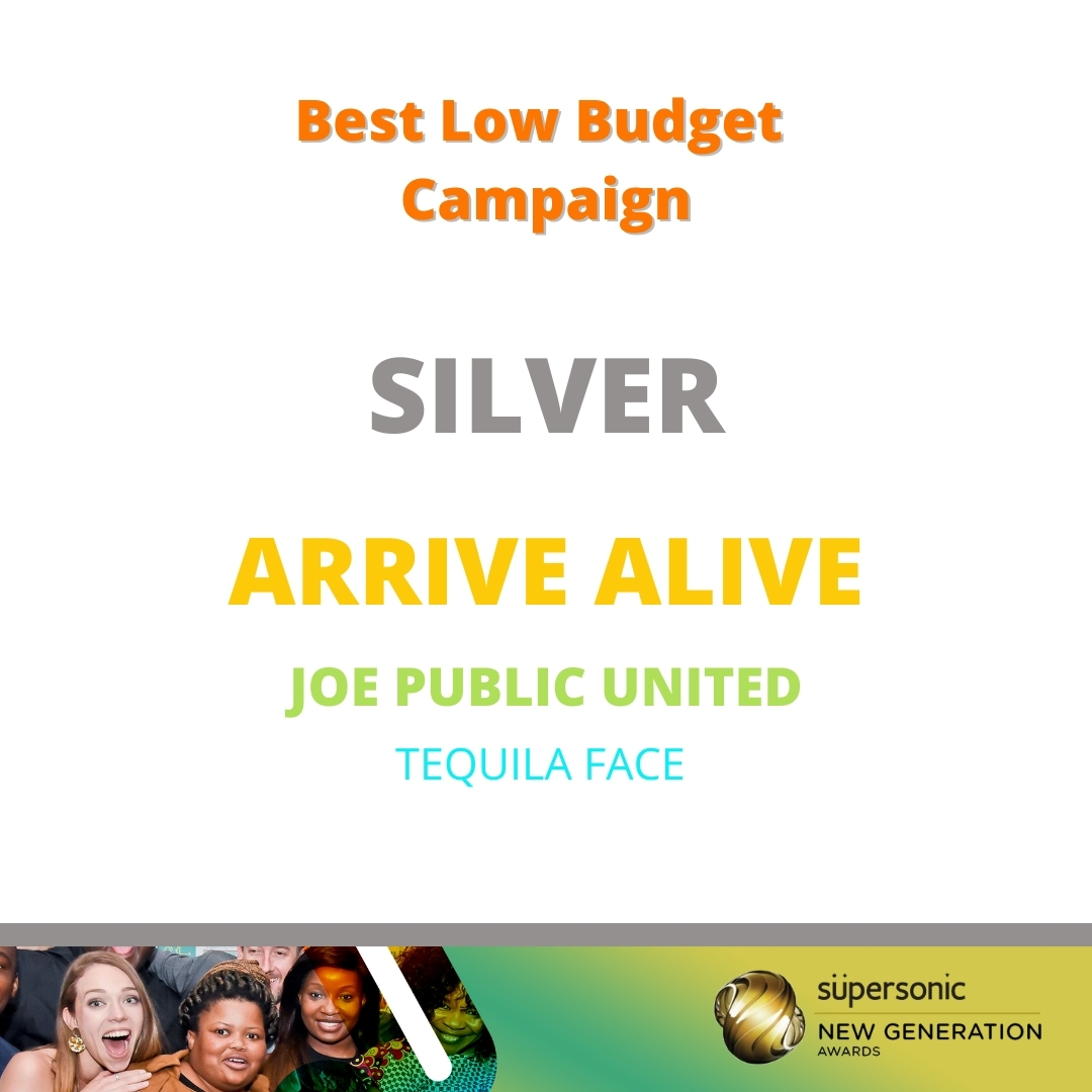 NewGeneration_0's tweet photo. Category: Best Low Budget Campaign
Award: Silver Winner
Winner: @ArriveAlive @joepublicunited

Great job Team!

#SupersonicNewGenAwards https://t.co/2nO8K5sYkR