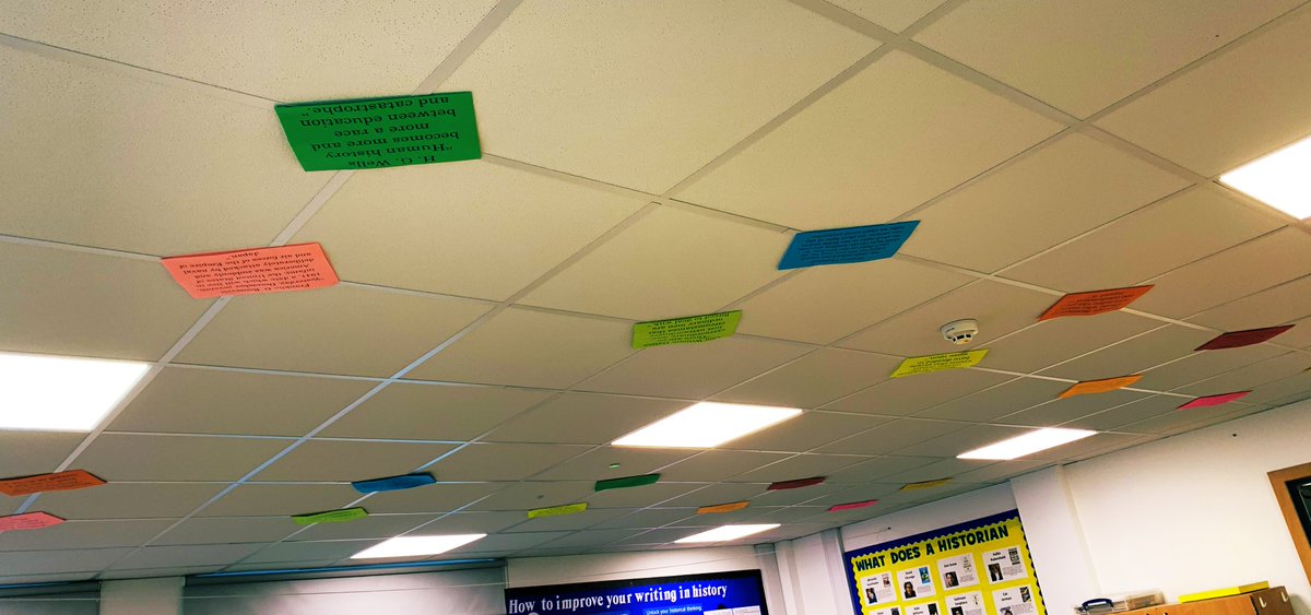 littlestobbsy's tweet photo. There is no escaping history in my classroom. Year 11 were pleased to see the quotes back on the ceiling. I love having my classroom back! https://t.co/P2SEJdzMyD