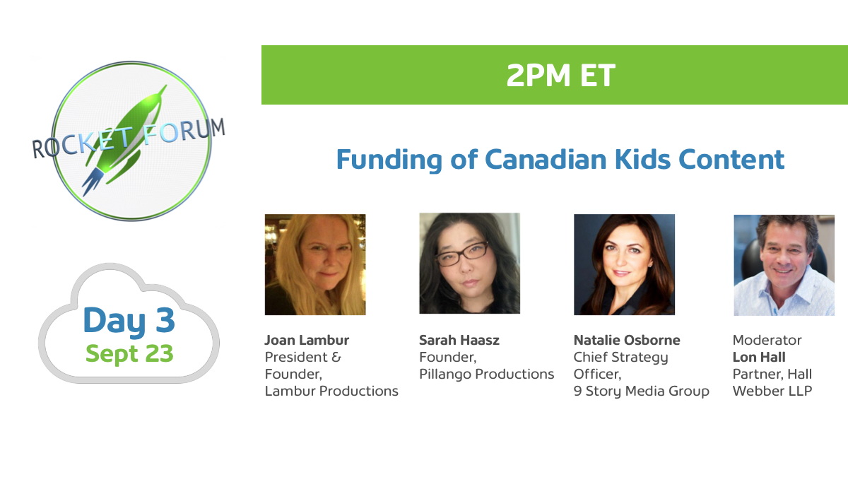 RocketFund's tweet photo. 🚀 HAPPENING AT 2PM ET: Pull up a chair to our roundtable discussion on funding Canadian kids content with @LamburProd, #PillangoProductions and @9StoryMG!

Watch all #RocketForum sessions free at https://t.co/Tht7bKnJxS https://t.co/IkRD1jrARJ