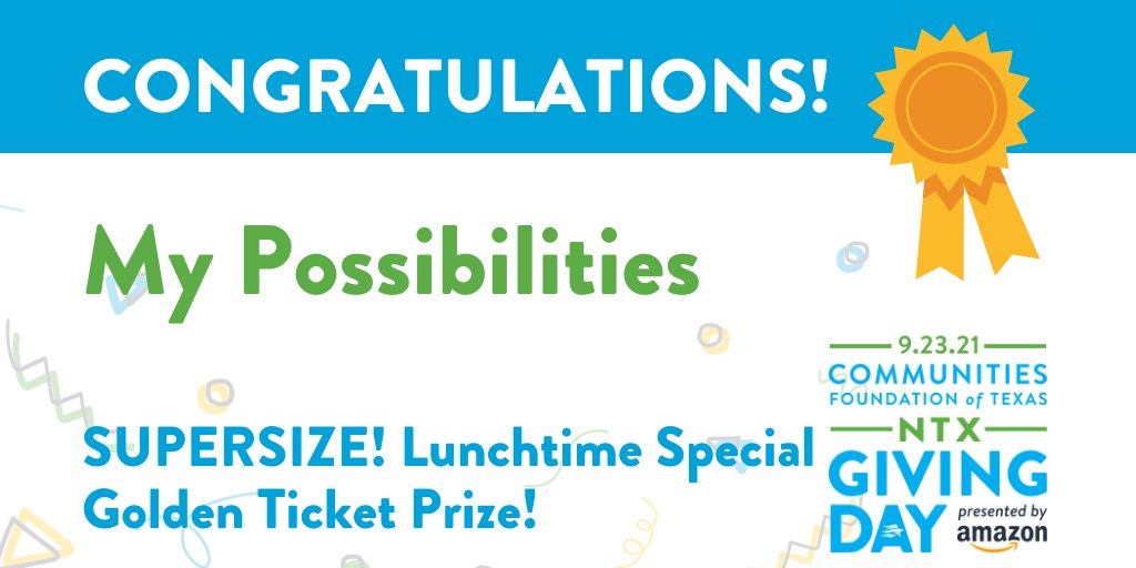 PRIZE ANNOUNCEMENT: The winner of the SUPERSIZE! Lunchtime Special Golden Ticket is <a href="/mptxorg/">mptxorg</a>! WOOHOO! 🙌 #BeTheGood #NTXGivingDay <a href="/GiveWisely/">Communities Foundation of Texas (CFT)</a>