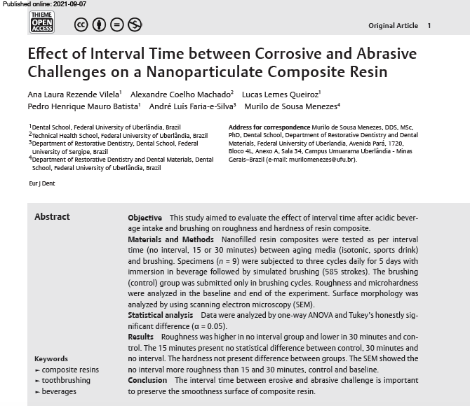 Eurjdent's tweet photo. Effect of Interval Time between Corrosive and Abrasive Challenges on a Nanoparticulate Composite Resin

Ana Laura Rezende Vilela, Alexandre Coelho Machado, Lucas Lemes Queiroz, ...

For Open Access - Full-text article Please Visit: 

https://t.co/NmfTMskZfI
@Eurjdent @edrbjournal https://t.co/iytdCABwRA