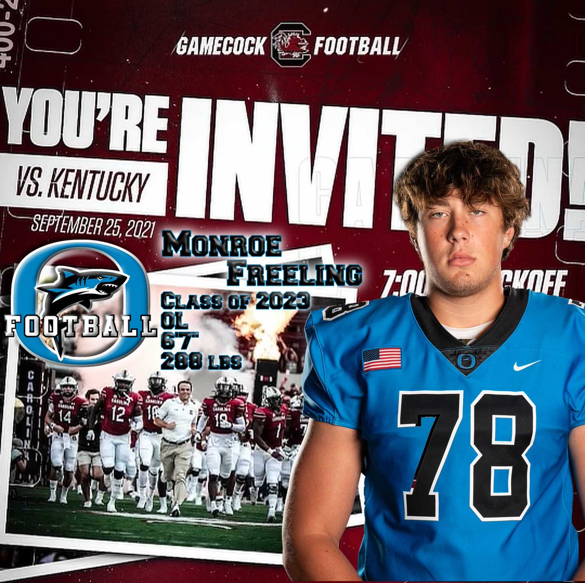 theshow441's tweet photo. #gamecocknation this is the champion we need! #wewantFreeling #gococks RT @OceansideFootb1: Gamecocks v Kentucky - Be there and be loud. #INVITED ⁦⁦@FreelingMonroe⁩ @MoHard20⁩ ⁦@WesMitchellGC⁩ https://t.co/2uCU7YRnPj