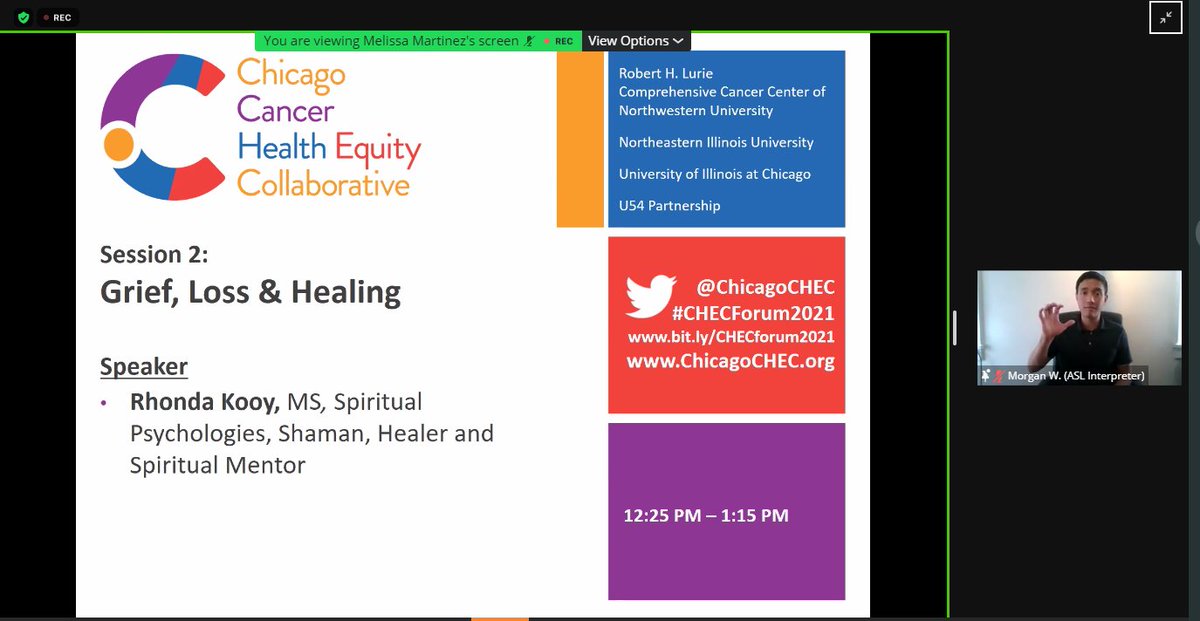 UICancerCenter's tweet photo. "There is care for you in a community that wants the best for you," Rhonda Kooy. @chicagochec presents Rhonda Kooy who shares Grief, Loss & Healing techniques through Sound frequencies and Classical Relaxation. #ChicagoCHEC #UICancerCenter https://t.co/x0YXJMqJ6M