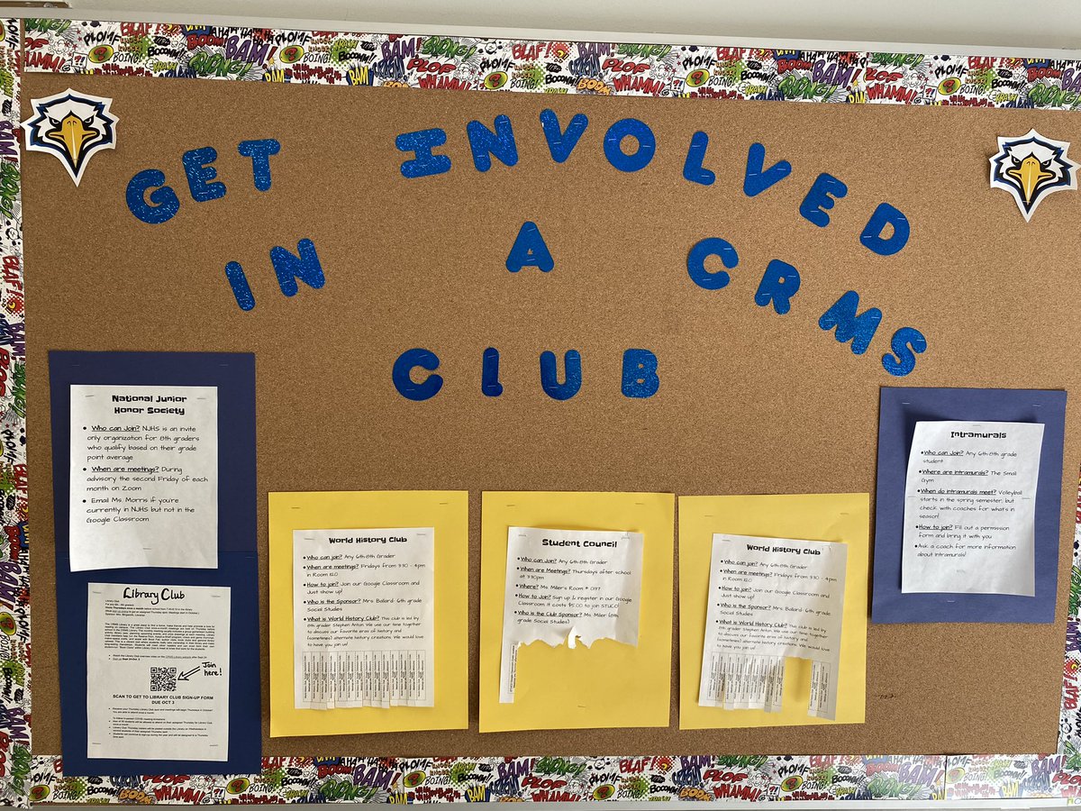 Eagles, have you joined a club yet?!?! Get involved and connected at CRMS! These are just some of the choices available to students.
@Cass_Ricks <a href="/diaz_carle/">Monica Diaz Carle</a>