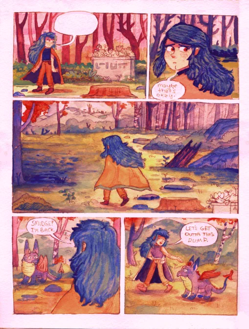 been feeling burnt out/directionless this past month but started traditionally painting a 40 pg comic I scripted… not looking at a screen and not obsessing over perfection has been very healing, and I'm excited to see where this goes 