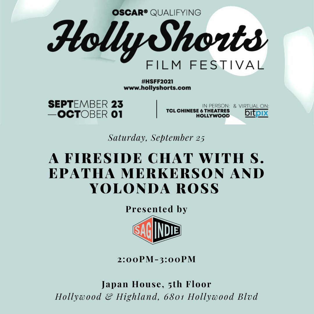 SAGindie's tweet photo. Join us this weekend at @HollyShorts! #HSFF2021
9/24 - SAGindie programming block: https://t.co/zul8H64AJQ
9/25 - A Fireside Chat w/ @s_epatha & @YolondaRoss: https://t.co/xlDLxIbCID https://t.co/29UK9YFywH
