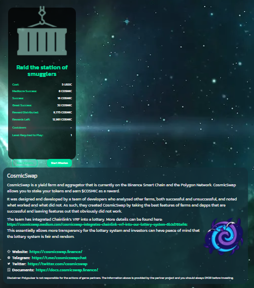 0xNoxAeris's tweet image. Player edge of CosmicSwap has been readjusted! 

Check it out before the rewards are out:
gamma.polypulsar.farm/polygalactichu…

#DeFi #Crypto #PlayToEarn #CosmicSwap