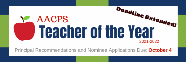 aacpspartners's tweet photo. The deadline has been extended! Principal Recommendations and Teacher of the Year Nominee Applications are now due October 4. Learn more: https://t.co/1EZ6dkgdCn https://t.co/ppQkEYkxSq