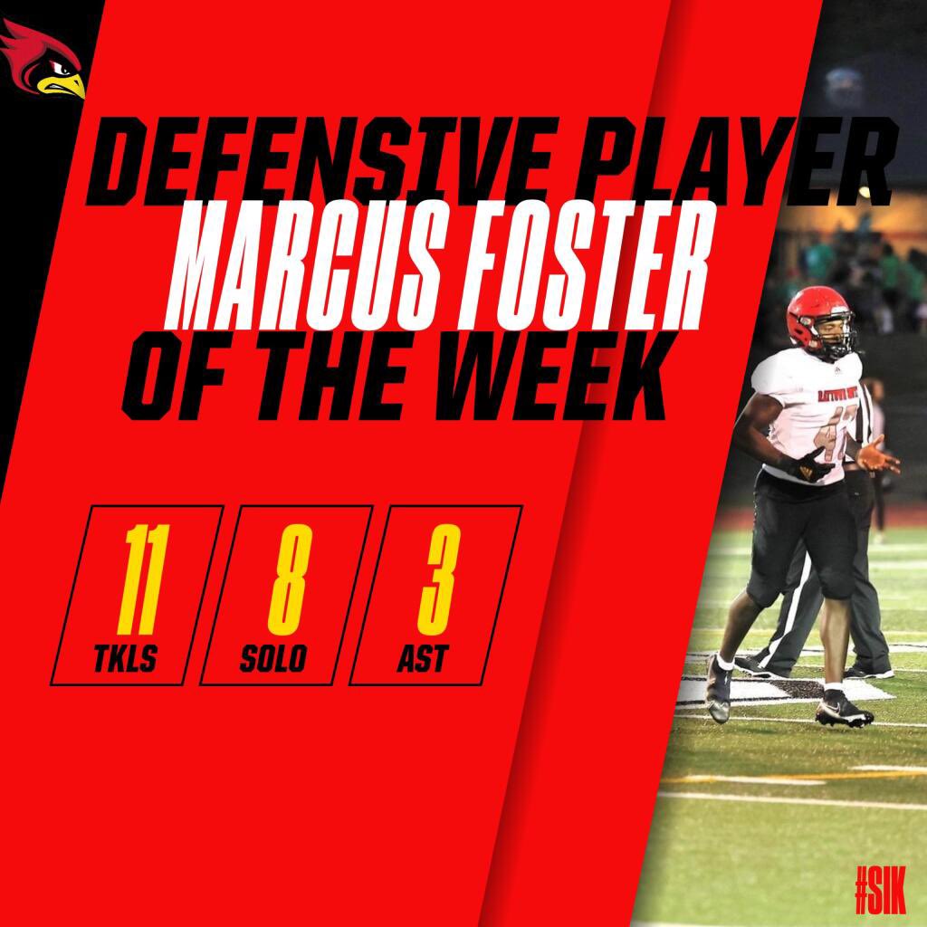 RaySouthFB's tweet photo. It’s a day or 2 late but we didn’t forget. Our  players of the week from last week are Marcus Foster, the entire offensive line and @_Michael_Davis1 

Let’s bring home a ‘W’ with these awards this week! https://t.co/a9LvihOROl