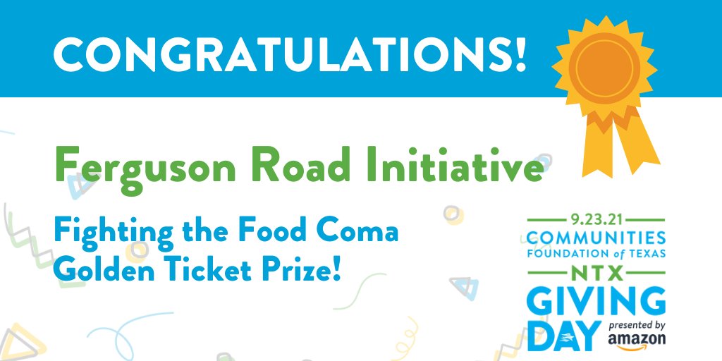 PRIZE ANNOUNCEMENT: The winner of the Fighting the Food Coma Golden Ticket is <a href="/FRIcommunity/">Ferguson Rd Inttv</a>! Congrats! #BeTheGood #NTXGivingDay <a href="/GiveWisely/">Communities Foundation of Texas (CFT)</a>