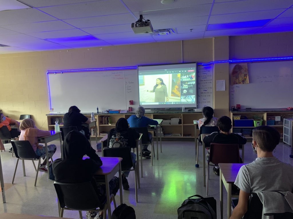 RitterMr's tweet photo. Awesome to have the @HYP_SLAM present virtually to @qvhwdsb today. Big shout out to @drdavey_hwdsb alumni @Gizz_mo1 on his beautiful words about his childhood https://t.co/NqBCraSrMD