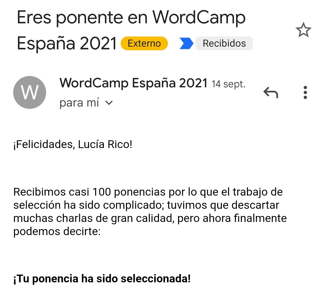 No suelo presentarme como ponente a nada 🤷

Pero...para una vez que lo hago (por salir de mi zona de confort), va y me toca

Estoy entre feliz, muerta de miedo y bloqueada...

Con más detenimiento... informaré como San cucufato manda