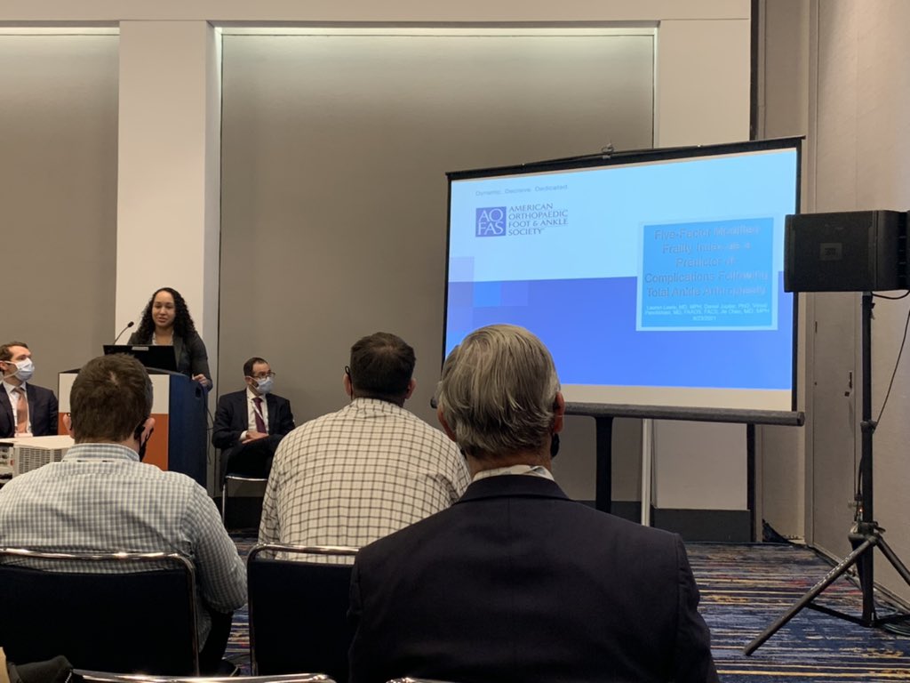 Congrats PGY5 Lauren Lewis, <a href="/vkpanchb/">VKP</a>, and <a href="/jiechenmd/">Jie Chen, MD, MPH</a> on your podium presentation on Total Ankle Arthroplasty, and your Roger Mann award nomination the <a href="/AOFAS/">AOFAS</a> annual meeting! #aofas2021 #orthotwitter