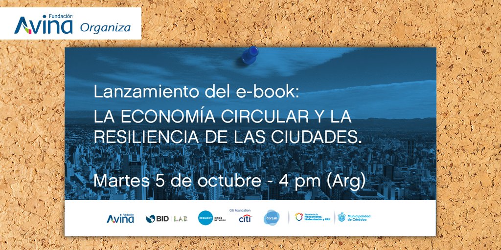 Súmate al webinar del lanzamiento del libro "La #EconomíaCircular y la #resiliencia de las #ciudades", que hemos organizado junto a nuestr@s aliad@s en el marco de #CiudadesResilientes.
Inscripciones👉 cutt.ly/VEhglnO
Descarga gratis el libro aquí: cutt.ly/WEhgbsZ