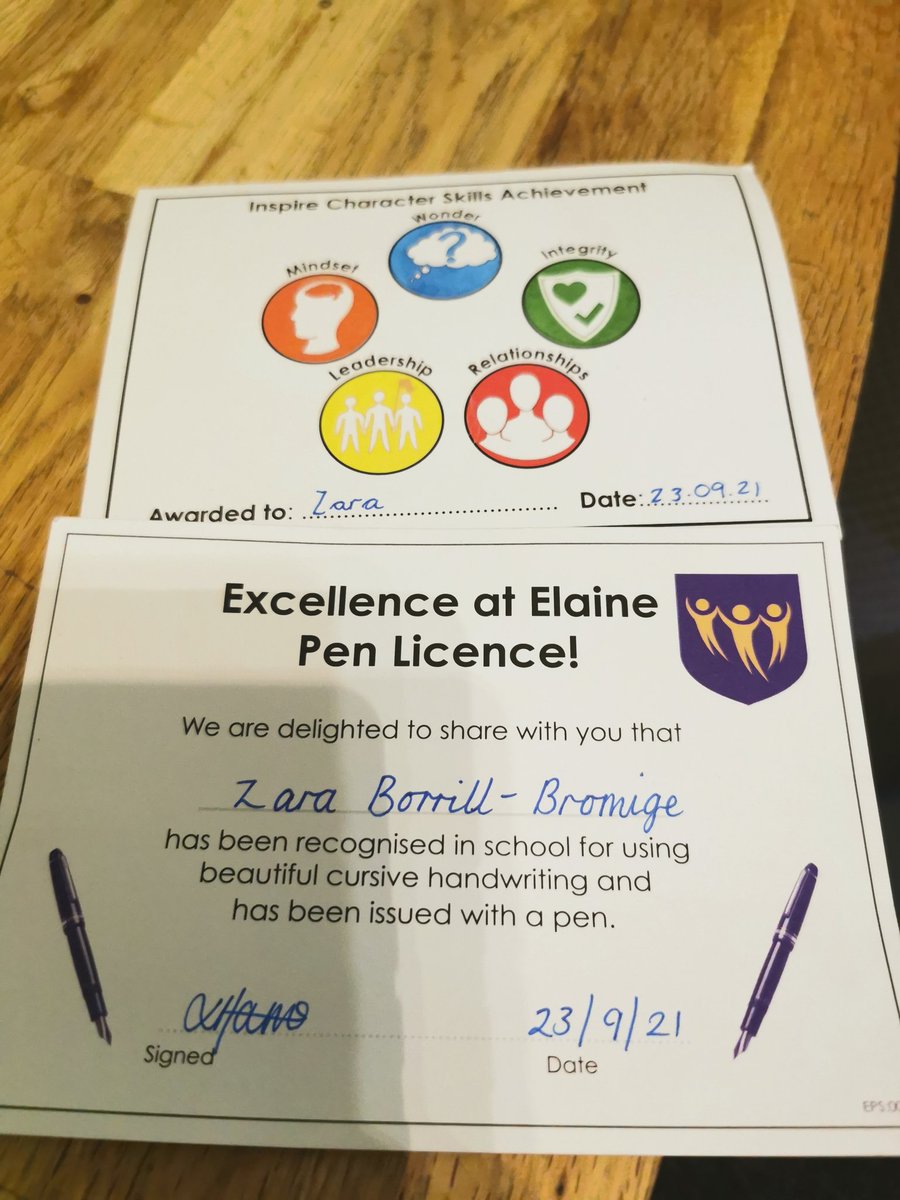 cboxot's tweet photo. So proud of Zara ! Week 3 and boom she has her pen licence back! @EPSGarnetclass @PrimaryElaine #proudmummies https://t.co/CWULzqpYOy