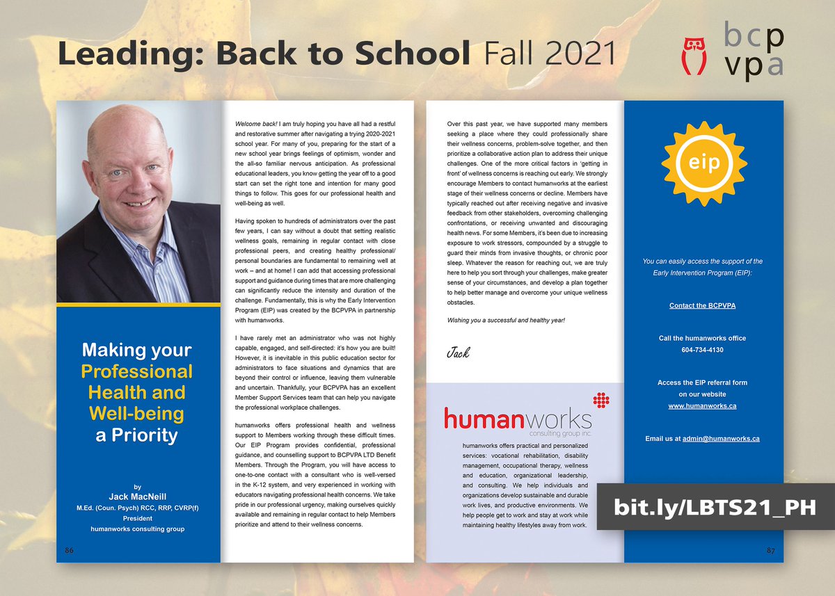 humanworks President &amp; Founder Jack MacNeill reminds us that no-one is immune to struggles with mental health; it's precisely why BCPVPA &amp; humanworks created the Early Intervention Program. The EIP helps members address wellness concerns &amp; find a sustainable way to return to work