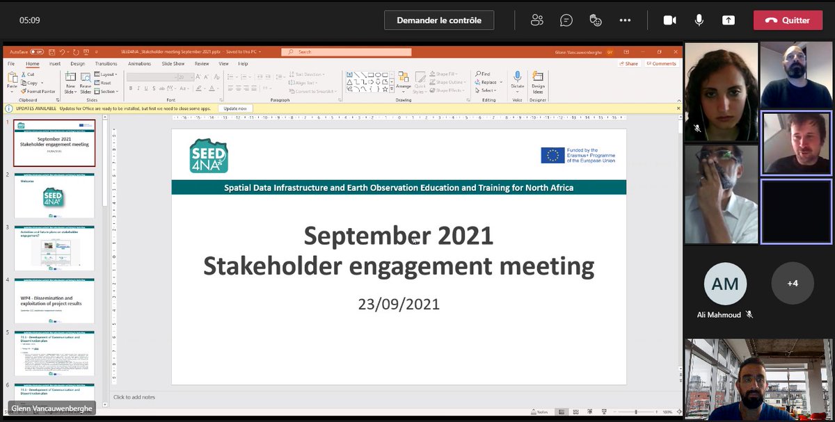Adnane (@skalpovic81) on Twitter photo Today, Thursday 23rd September 2021, we had our <a href="/Seed4N/">SEED4NA</a> #Stakeholder #engagement #meeting focused on activities and future plans
<a href="/hajjihi/">Hajji Hicham</a> <a href="/mejdik/">Mejdi Kaddour</a> <a href="/PosloncecVesna/">Vesna Poslončec-Petrić</a> @streetpic
<a href="/ErasmusPlusMA/">Erasmus+ Morocco</a> <a href="/UIZAGADIR/">Université Ibn Zohr</a> Today, Thursday 23rd September 2021, we had our <a href="/Seed4N/">SEED4NA</a> #Stakeholder #engagement #meeting focused on activities and future plans
<a href="/hajjihi/">Hajji Hicham</a> <a href="/mejdik/">Mejdi Kaddour</a> <a href="/PosloncecVesna/">Vesna Poslončec-Petrić</a> @streetpic
<a href="/ErasmusPlusMA/">Erasmus+ Morocco</a> <a href="/UIZAGADIR/">Université Ibn Zohr</a>