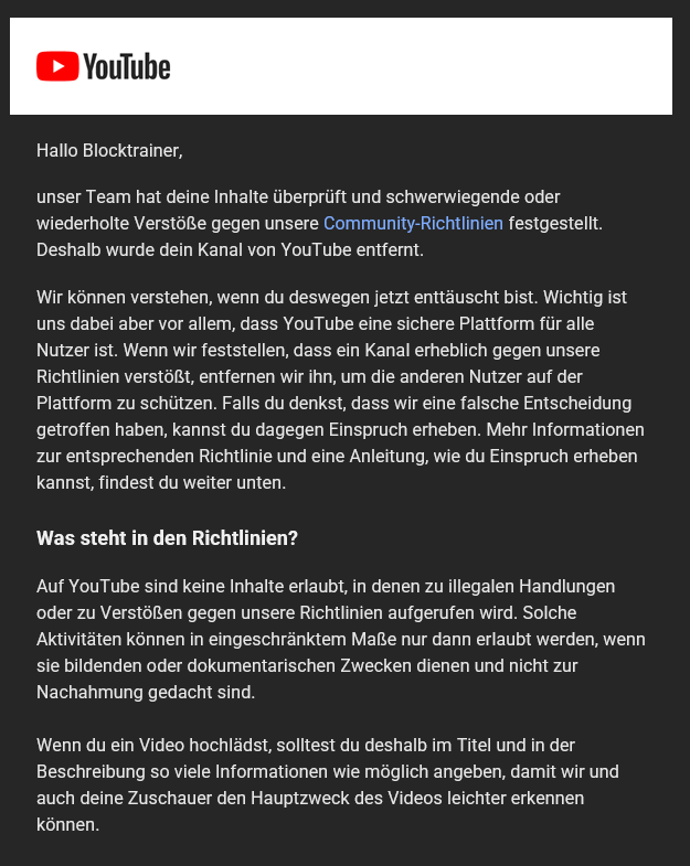 blocktrainer's tweet photo. Das kann doch nicht so einfach laufen... @YouTube @YouTubeCreators @YouTubeCreatorsDE https://t.co/DWo3HxQwjJ