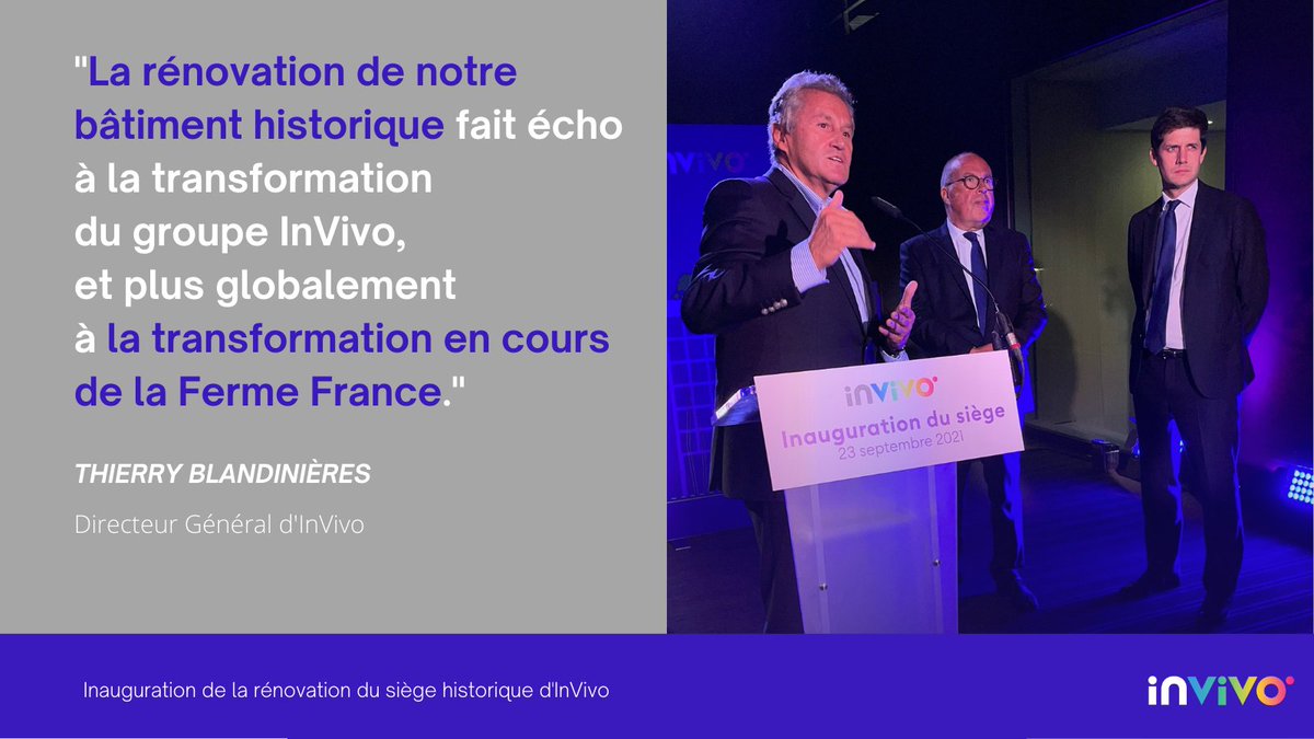 🗣️<a href="/TBlandinieres/">Thierry Blandinières</a> : "La rénovation du siège historique d'InVivo fait écho à la transition agricole et alimentaire à laquelle le groupe prend part en actionnant deux piliers essentiels : digital/innovation et RSE."