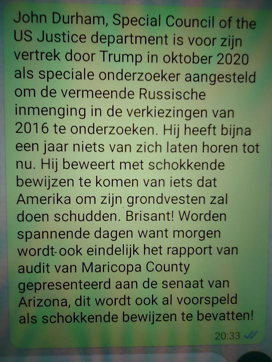 Er broeit iets in America, via zijn Telegram account laat John Durham eindelijk van zich horen.