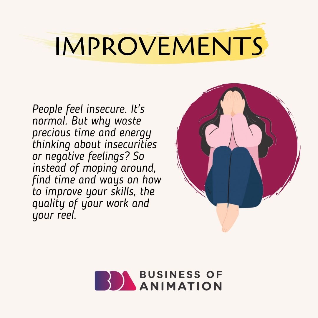 animationbiz's tweet photo. Here are 7 ways animators can overcome insecurities. 

1. Improvements
2. Persistence
3. Constructive criticisms

#AnimatorsMindset #AnimatorMindset https://t.co/74ujcKdCfg