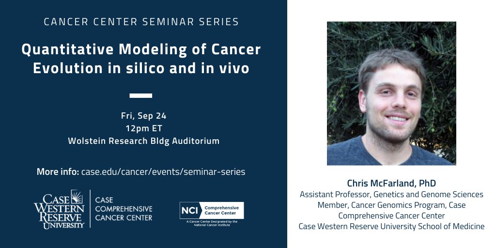 caseccc's tweet photo. Join us tomorrow at noon ET to hear "Quantitative Modeling of Cancer Evolution in silico and in vivo" presented by Chris McFarland, PhD  #CaseCCC, 
@CWRUSOM @cd_mcfarland 
 #CancerGenomics #CancerResearch  
View livestream: https://t.co/jLBiTMBuSC https://t.co/QxuRBpdjVX