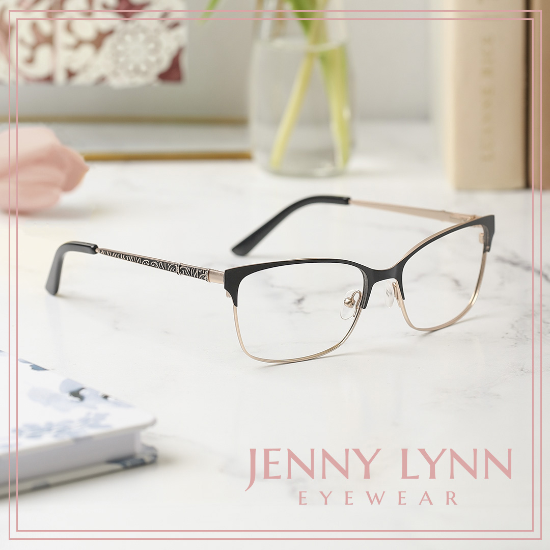 mcgeegroup's tweet photo. Introducing the stunning frame Spirited, in Black! This frame boasts a two-tone matte black and shiny gold front and strikingly detailed hand enameled temples. This elegant frame stands out from the crowd! Shop the brand new Jenny Lynn Eyewear Collection: https://t.co/d7kgcWFkOs https://t.co/N6XDq08Ehz