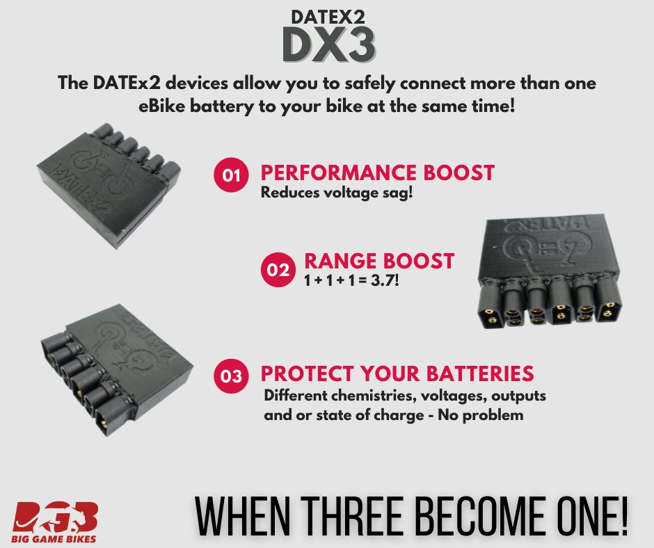 biggamebikes's tweet photo. The DATEx2 device allows you to safely connect more than one eBike battery to your bike at the same time! 

https://t.co/e1iPyNQjPJ

#biggamebikes #ebikes #datex2 #bike #ebike #bikelife #bikes #bikelove https://t.co/4TDTH3FJog