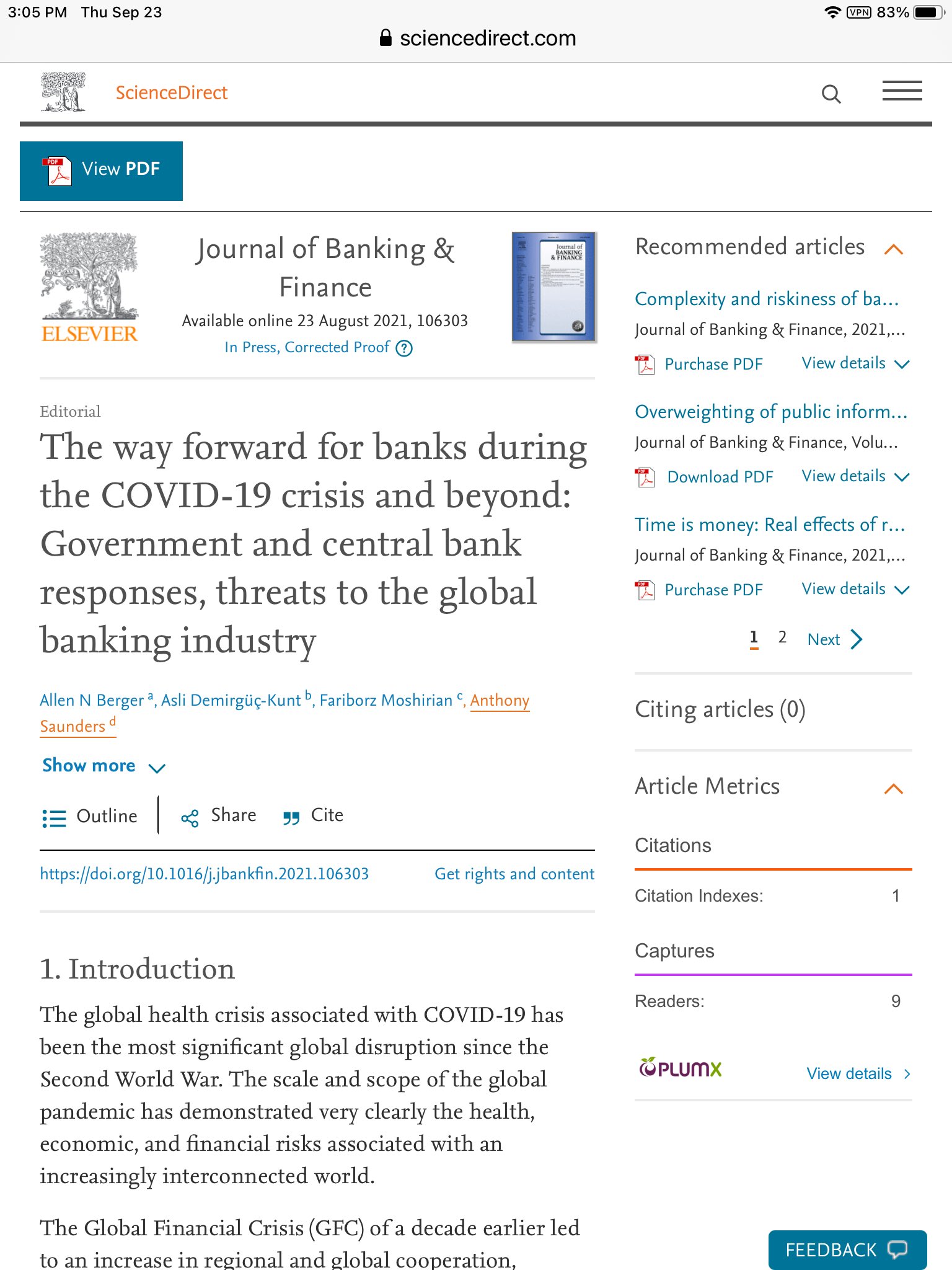 Asli Demirguc Kunt Allen Berger Fari Moshirian Tony Saunders And I Co Edited A Special Issue Of Journal Of Banking And Finance On Covid And Banking Which Is Forthcoming December 21 Many