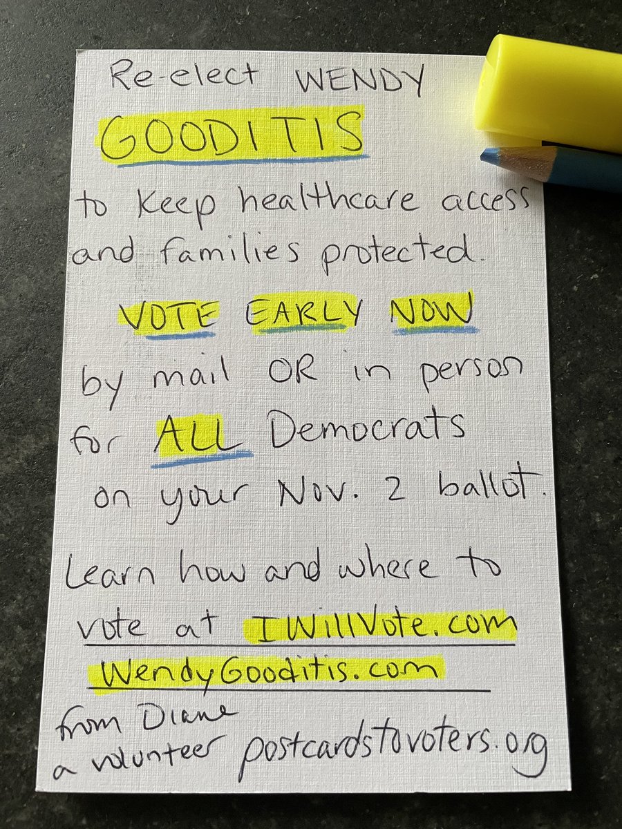 I’m sending #PostcardsToVoters to #Virginia to help re-elect @WendyGooditisVA. VOTE EARLY NOW to keep healthcare access. WendyGooditis.com IWillVote.com #KeepVABlue  #KeepVirginiaBlue