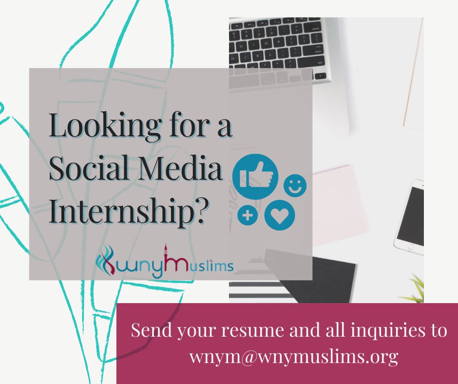 wnymuslims's tweet image. We are looking for some masters of social media to help us run our pages! If you are interested send your resume and any questions to wnym@wnymuslims.org
#wnymuslims #internship #socialmediamasters #communityinvolvement