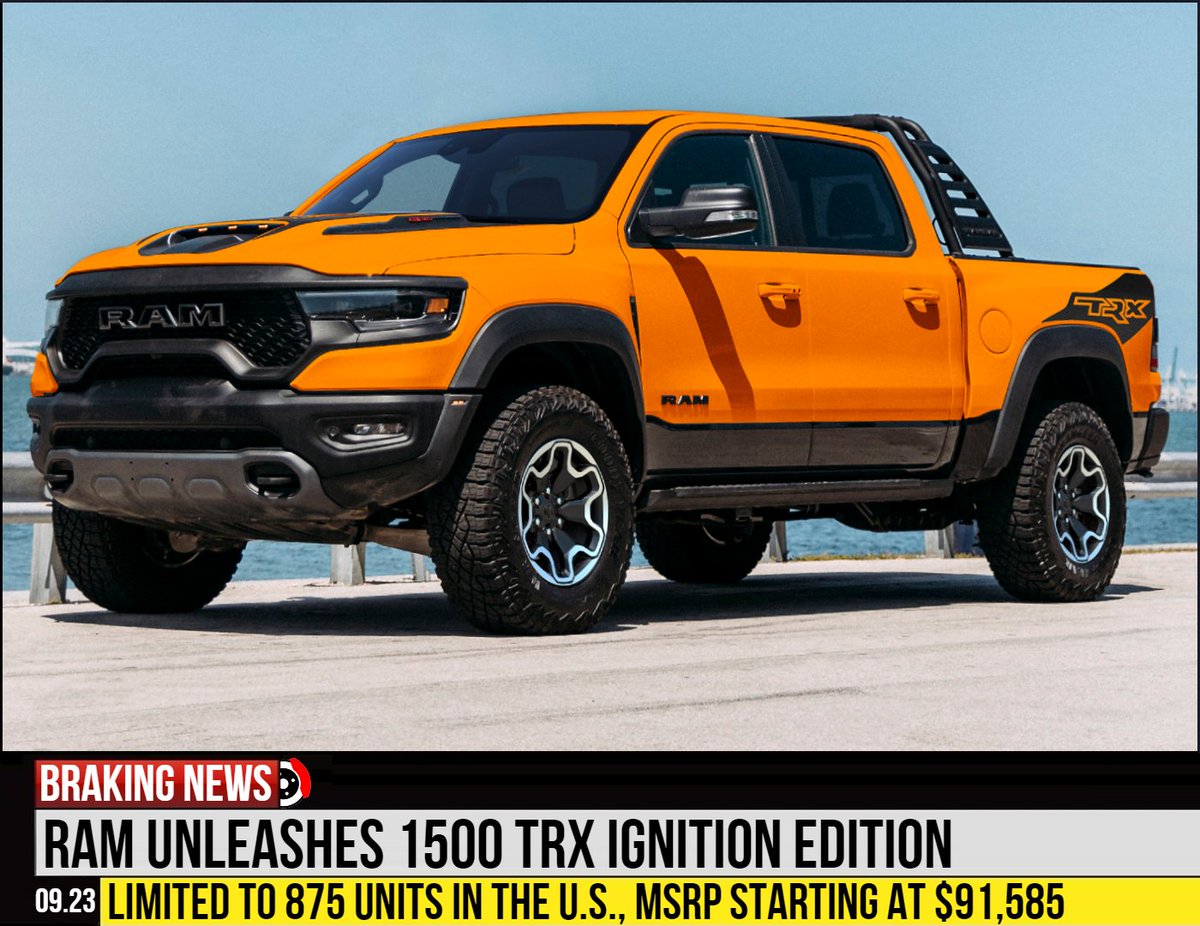 Today Ram unveiled the '22 TRX Ignition Edition, enhancing the TRX trim, offering performance and wider selection of unique content for greater personalization. You'll have to shell out at least $92k and get in line quickly as there will only be 875 made.

⚙️<a href="/Car_Sick_Nick/">Nick Cavanaugh</a>