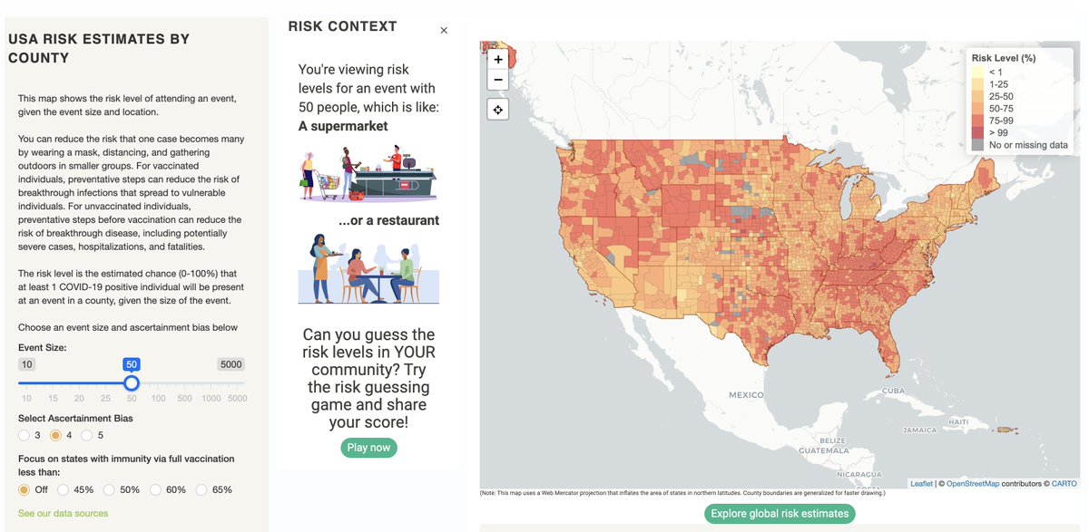 Joshua Weitz (@joshuasweitz) on Twitter photo On 3/10/20, I released a graph depicting risk of #Covid19 transmission at events.  That graph morphed (w/the help of many) into our Covid-19 Event Risk Assessment Planning Tool. Today, we have expanded that vision & invite you to share and explore.
covid19risk.biosci.gatech.edu
a 🧵 On 3/10/20, I released a graph depicting risk of #Covid19 transmission at events.  That graph morphed (w/the help of many) into our Covid-19 Event Risk Assessment Planning Tool. Today, we have expanded that vision & invite you to share and explore.
covid19risk.biosci.gatech.edu
a 🧵