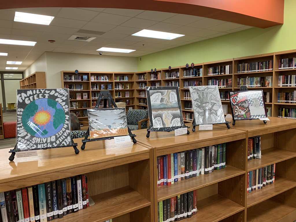 SGHS_TLC's tweet photo. Thank you @SGHSVisualArts for the student art installation. Looking forward to showcasing these amazing artists and others throughout the year! @SouthGarnerHS @ChrisTuttell @SEasternArea @wcpssdll https://t.co/kDh99zhPjM