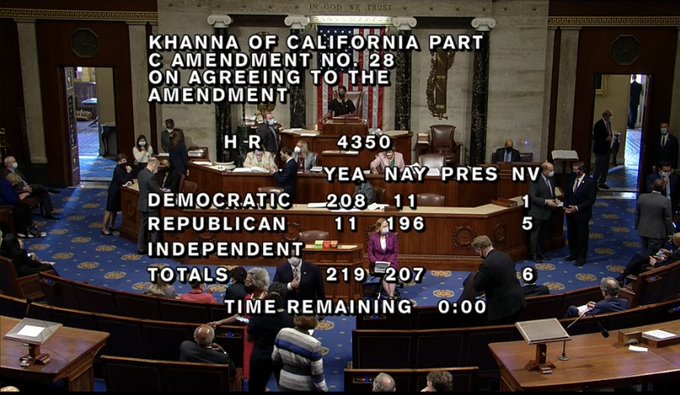 Final vote tally on Khanna amendment.