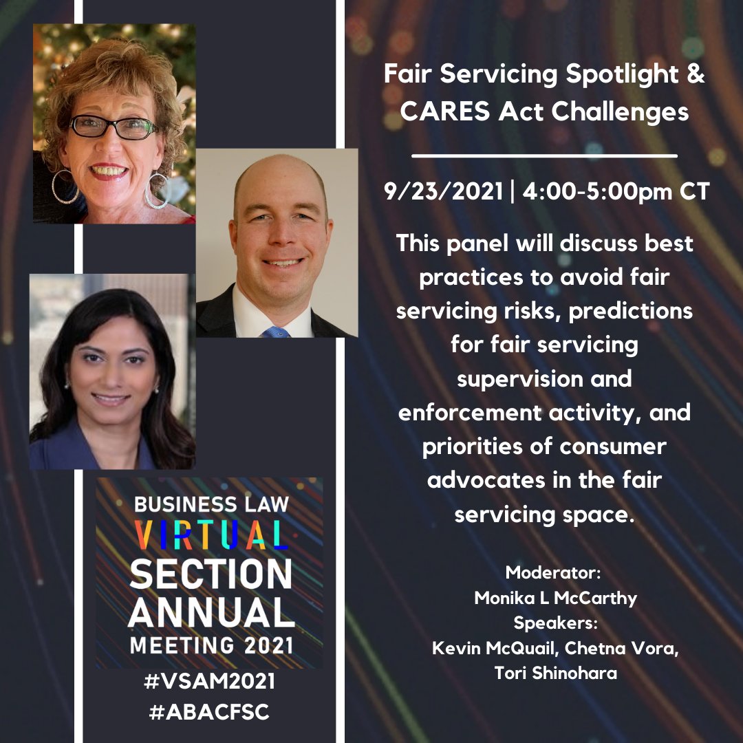 ABABusLaw_CFSC's tweet photo. Delve into the best practices to avoid fair servicing risks.
#VSAM2021 #ABACFSC https://t.co/he58sa3sGf