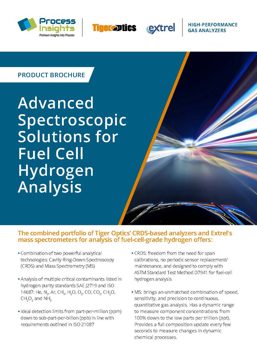 ExtrelCMS's tweet image. Download now - The combined portfolio of Tiger Optics’ CRDS-based analyzers and Extrel CMS mass spectrometers for analysis of fuel-cell-grade hydrogen solution.  ow.ly/2g3150Gc4xY

#tigeroptics #extrel #processinsights #fuelcell